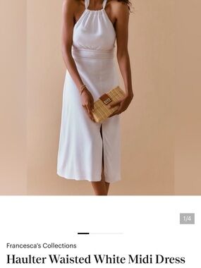 Francesca's Collections White Halter Waist Midi Dress